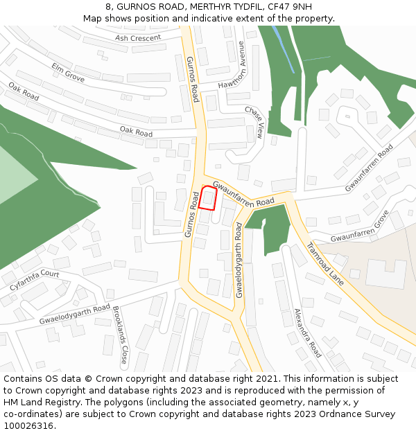8, GURNOS ROAD, MERTHYR TYDFIL, CF47 9NH: Location map and indicative extent of plot