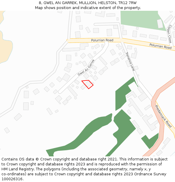 8, GWEL AN GARREK, MULLION, HELSTON, TR12 7RW: Location map and indicative extent of plot