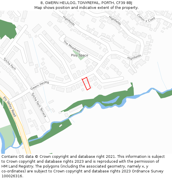 8, GWERN HEULOG, TONYREFAIL, PORTH, CF39 8BJ: Location map and indicative extent of plot