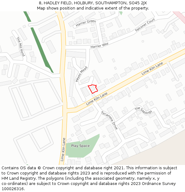 8, HADLEY FIELD, HOLBURY, SOUTHAMPTON, SO45 2JX: Location map and indicative extent of plot