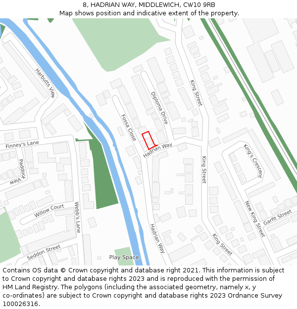 8, HADRIAN WAY, MIDDLEWICH, CW10 9RB: Location map and indicative extent of plot