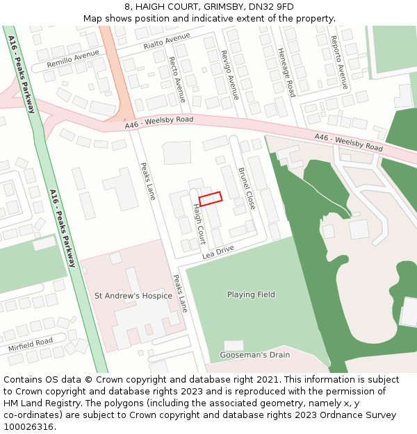 8, HAIGH COURT, GRIMSBY, DN32 9FD: Location map and indicative extent of plot