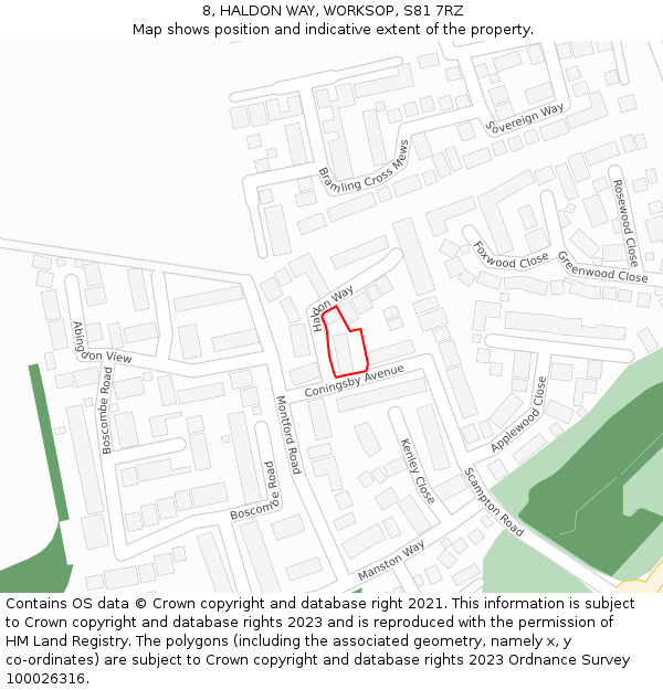 8, HALDON WAY, WORKSOP, S81 7RZ: Location map and indicative extent of plot