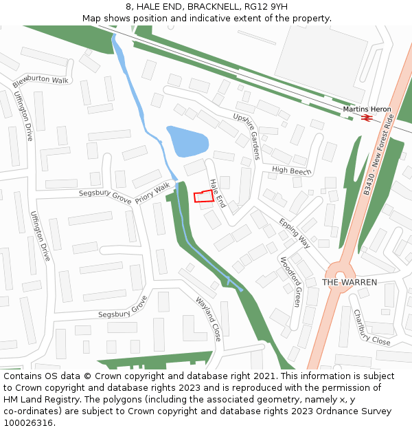 8, HALE END, BRACKNELL, RG12 9YH: Location map and indicative extent of plot