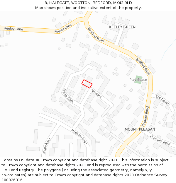 8, HALEGATE, WOOTTON, BEDFORD, MK43 9LD: Location map and indicative extent of plot