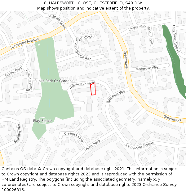 8, HALESWORTH CLOSE, CHESTERFIELD, S40 3LW: Location map and indicative extent of plot