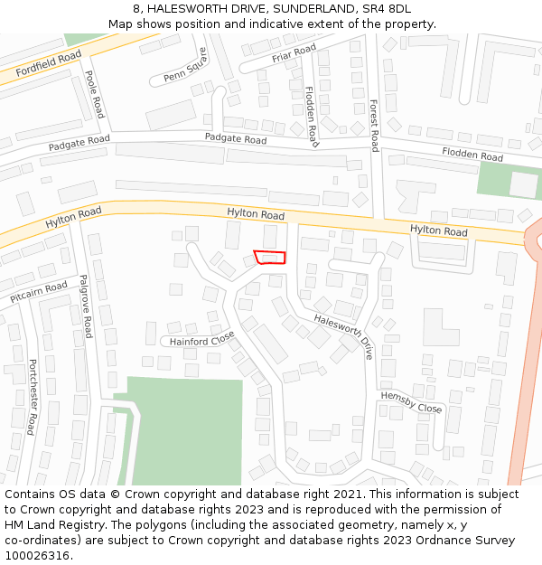 8, HALESWORTH DRIVE, SUNDERLAND, SR4 8DL: Location map and indicative extent of plot