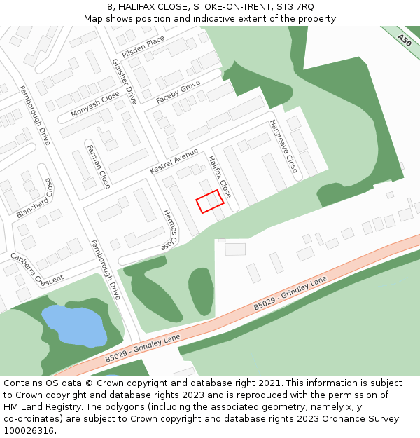 8, HALIFAX CLOSE, STOKE-ON-TRENT, ST3 7RQ: Location map and indicative extent of plot