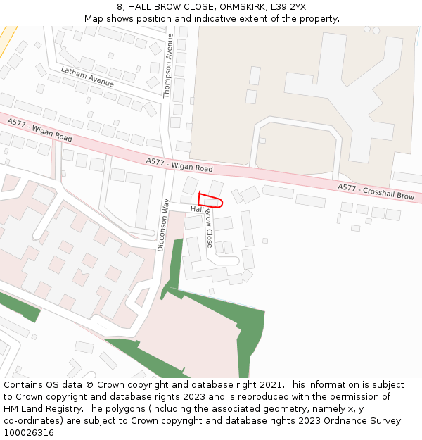 8, HALL BROW CLOSE, ORMSKIRK, L39 2YX: Location map and indicative extent of plot