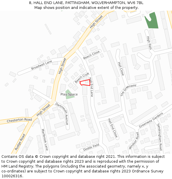 8, HALL END LANE, PATTINGHAM, WOLVERHAMPTON, WV6 7BL: Location map and indicative extent of plot