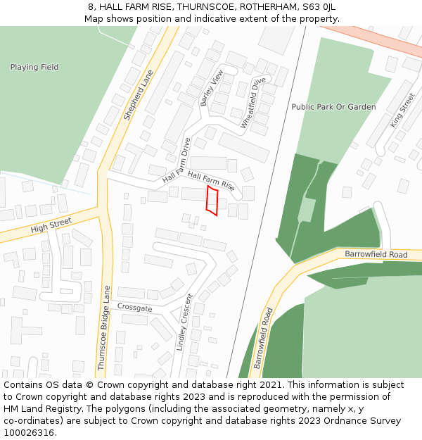 8, HALL FARM RISE, THURNSCOE, ROTHERHAM, S63 0JL: Location map and indicative extent of plot