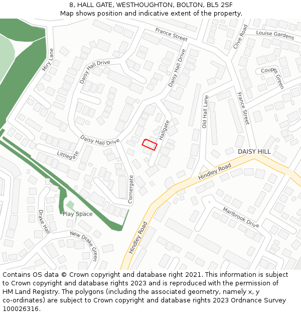8, HALL GATE, WESTHOUGHTON, BOLTON, BL5 2SF: Location map and indicative extent of plot