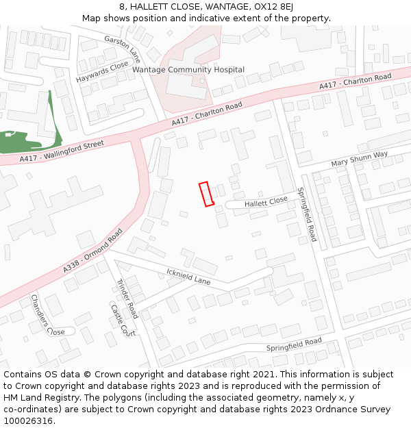 8, HALLETT CLOSE, WANTAGE, OX12 8EJ: Location map and indicative extent of plot