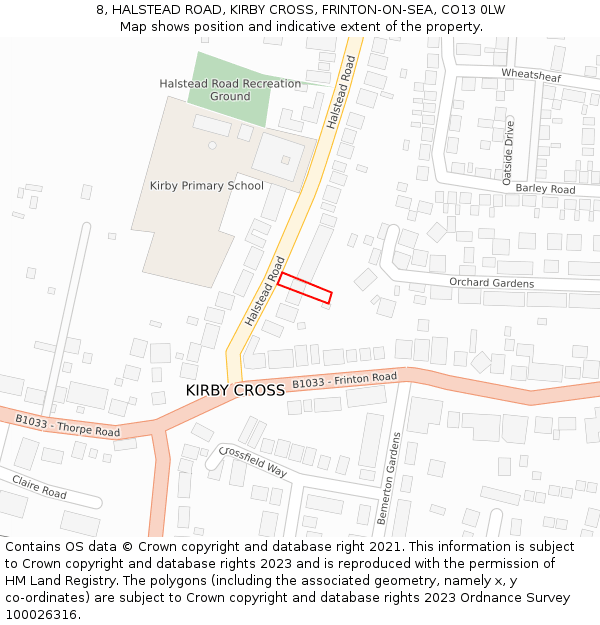 8, HALSTEAD ROAD, KIRBY CROSS, FRINTON-ON-SEA, CO13 0LW: Location map and indicative extent of plot