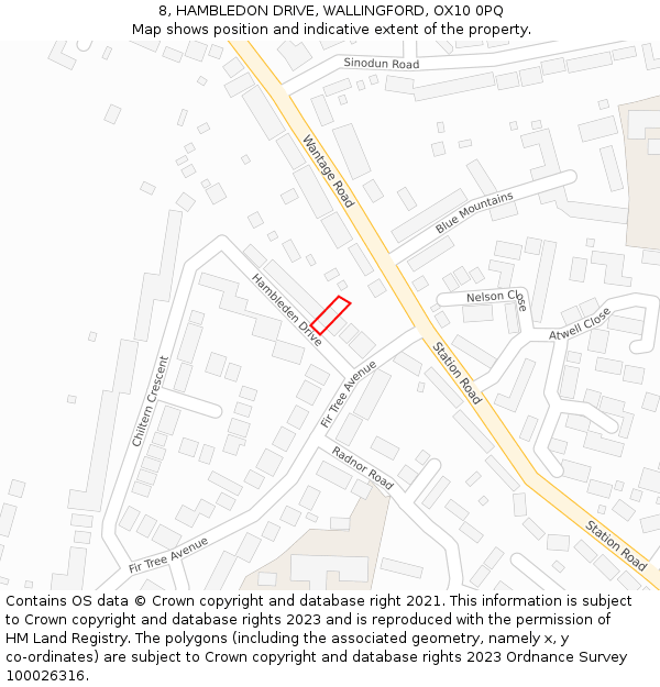 8, HAMBLEDON DRIVE, WALLINGFORD, OX10 0PQ: Location map and indicative extent of plot