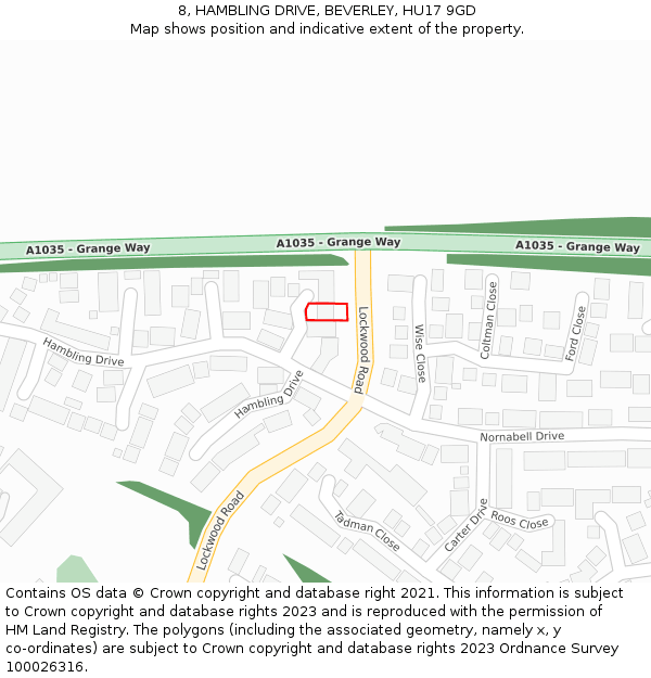 8, HAMBLING DRIVE, BEVERLEY, HU17 9GD: Location map and indicative extent of plot