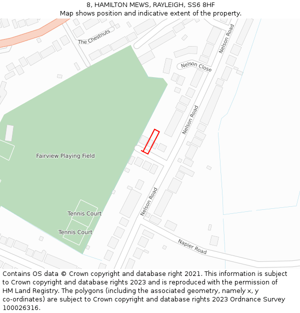 8, HAMILTON MEWS, RAYLEIGH, SS6 8HF: Location map and indicative extent of plot