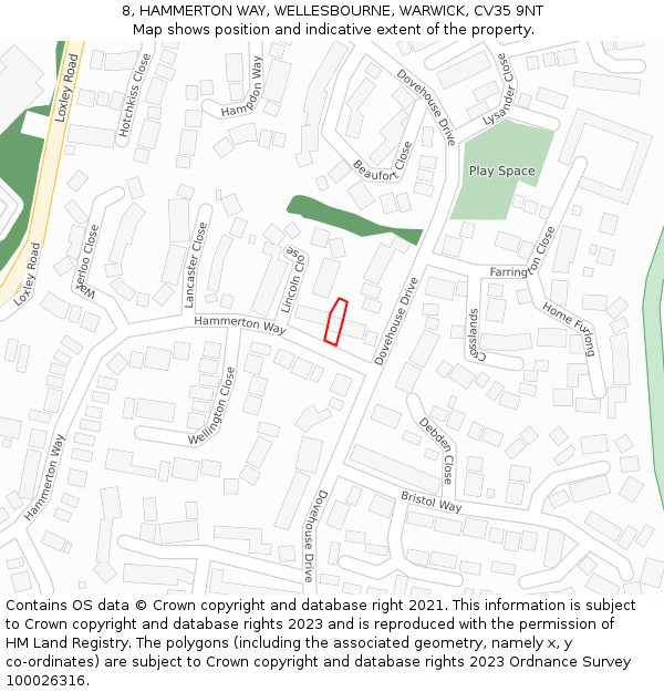 8, HAMMERTON WAY, WELLESBOURNE, WARWICK, CV35 9NT: Location map and indicative extent of plot