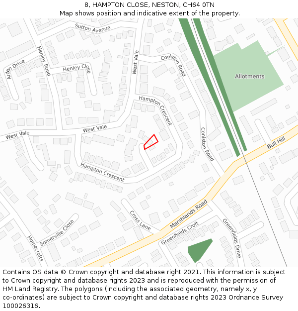 8, HAMPTON CLOSE, NESTON, CH64 0TN: Location map and indicative extent of plot