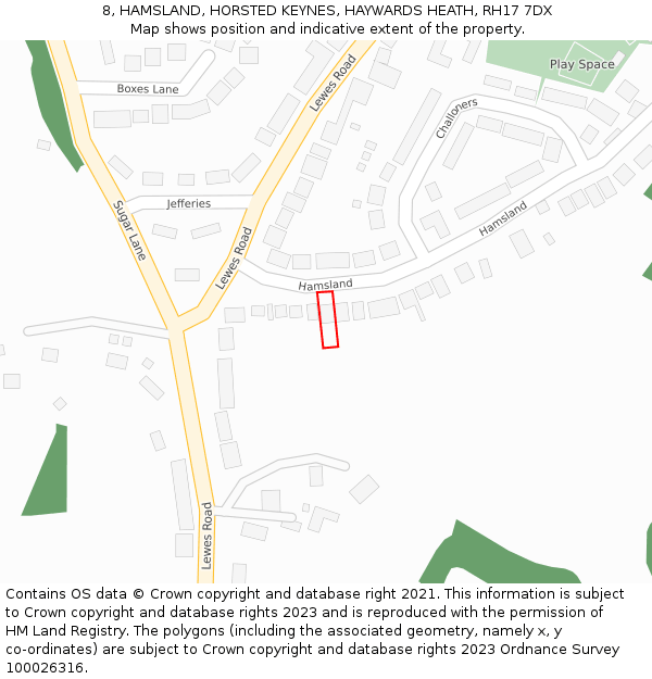 8, HAMSLAND, HORSTED KEYNES, HAYWARDS HEATH, RH17 7DX: Location map and indicative extent of plot