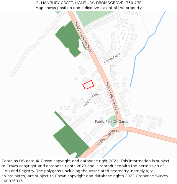 8, HANBURY CROFT, HANBURY, BROMSGROVE, B60 4BF: Location map and indicative extent of plot