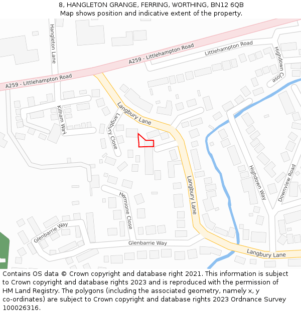 8, HANGLETON GRANGE, FERRING, WORTHING, BN12 6QB: Location map and indicative extent of plot