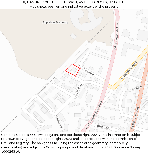 8, HANNAH COURT, THE HUDSON, WYKE, BRADFORD, BD12 8HZ: Location map and indicative extent of plot