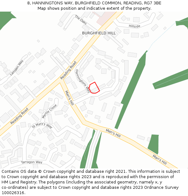 8, HANNINGTONS WAY, BURGHFIELD COMMON, READING, RG7 3BE: Location map and indicative extent of plot