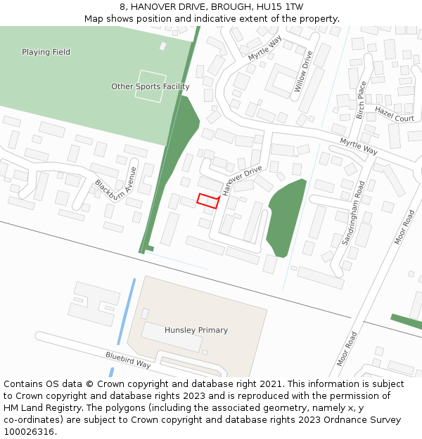 8, HANOVER DRIVE, BROUGH, HU15 1TW: Location map and indicative extent of plot