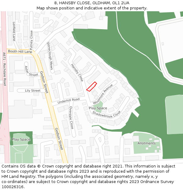 8, HANSBY CLOSE, OLDHAM, OL1 2UA: Location map and indicative extent of plot