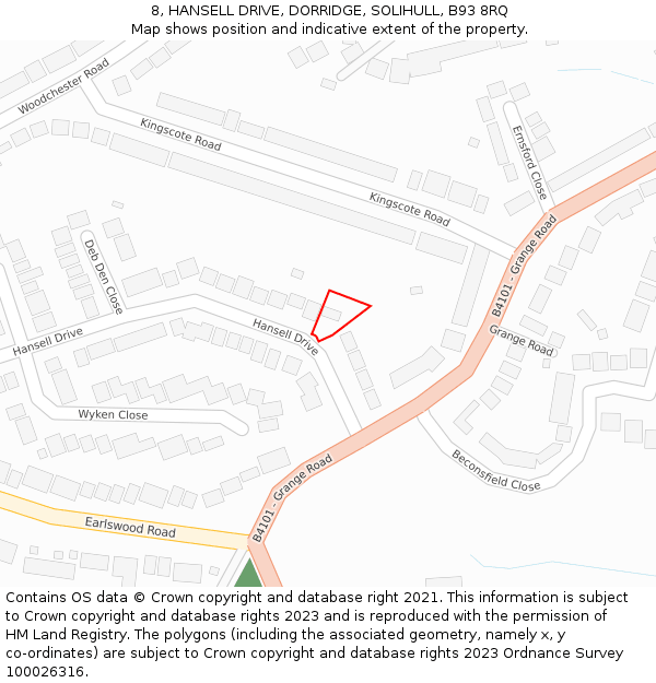 8, HANSELL DRIVE, DORRIDGE, SOLIHULL, B93 8RQ: Location map and indicative extent of plot