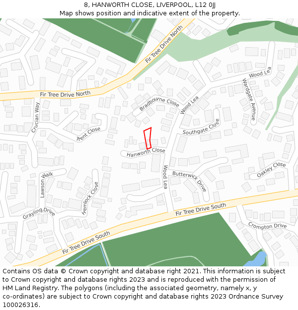 8, HANWORTH CLOSE, LIVERPOOL, L12 0JJ: Location map and indicative extent of plot