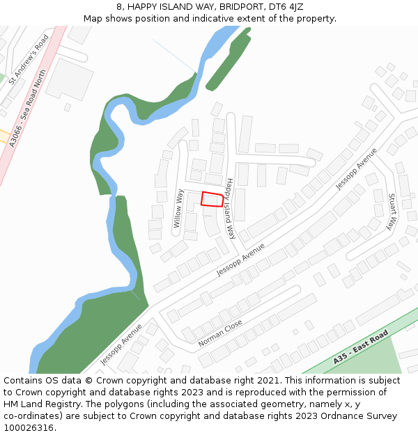 8, HAPPY ISLAND WAY, BRIDPORT, DT6 4JZ: Location map and indicative extent of plot