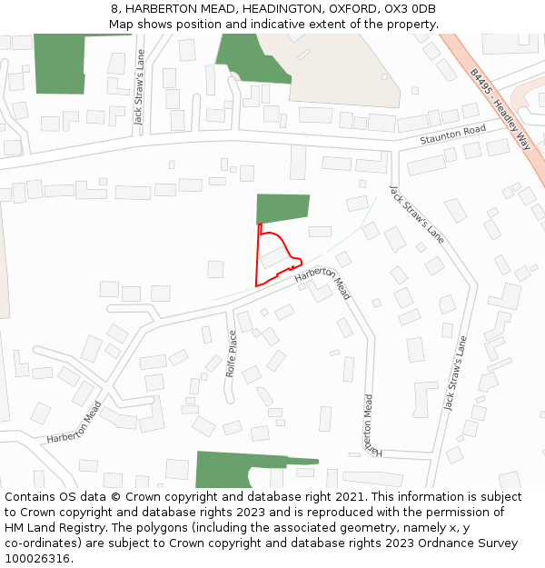 8, HARBERTON MEAD, HEADINGTON, OXFORD, OX3 0DB: Location map and indicative extent of plot