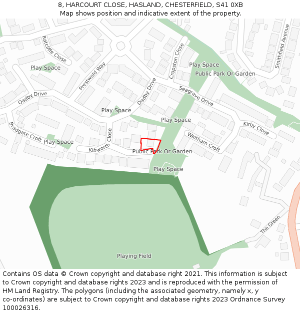 8, HARCOURT CLOSE, HASLAND, CHESTERFIELD, S41 0XB: Location map and indicative extent of plot