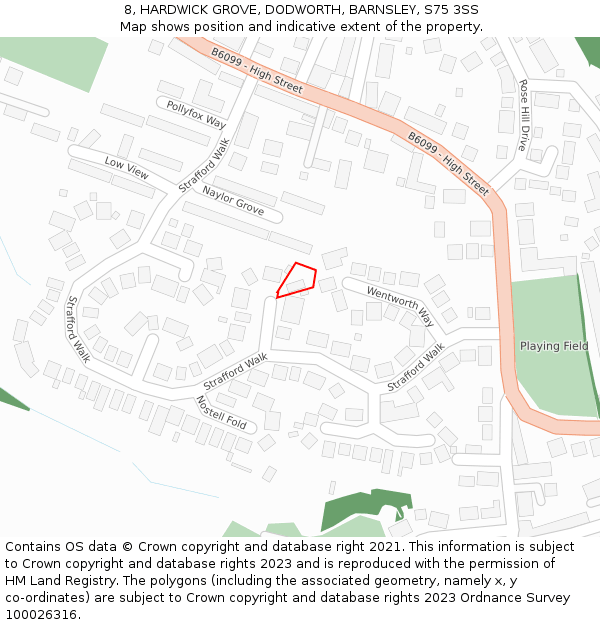 8, HARDWICK GROVE, DODWORTH, BARNSLEY, S75 3SS: Location map and indicative extent of plot