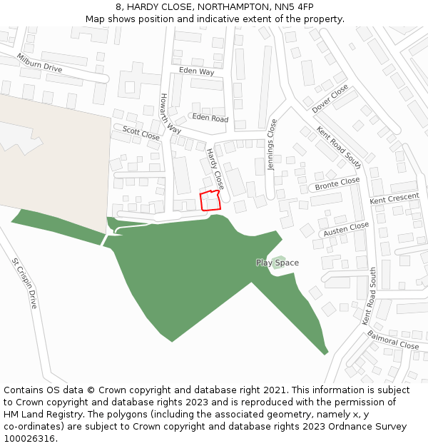 8, HARDY CLOSE, NORTHAMPTON, NN5 4FP: Location map and indicative extent of plot