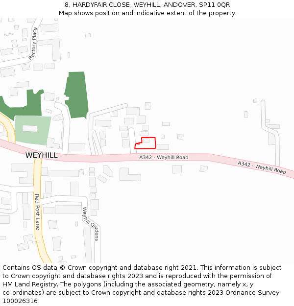 8, HARDYFAIR CLOSE, WEYHILL, ANDOVER, SP11 0QR: Location map and indicative extent of plot