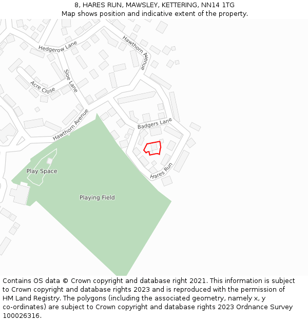 8, HARES RUN, MAWSLEY, KETTERING, NN14 1TG: Location map and indicative extent of plot