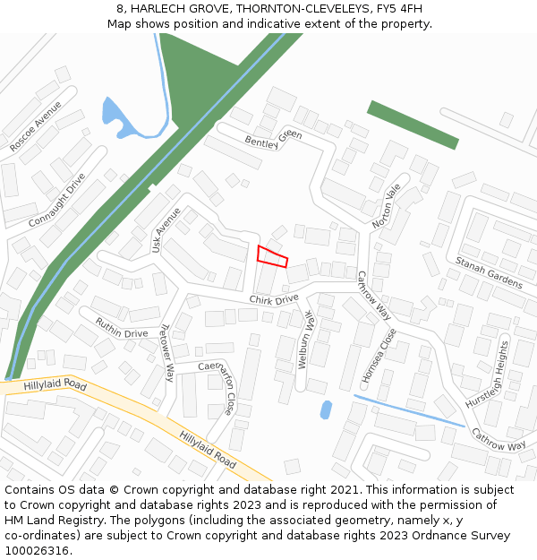 8, HARLECH GROVE, THORNTON-CLEVELEYS, FY5 4FH: Location map and indicative extent of plot