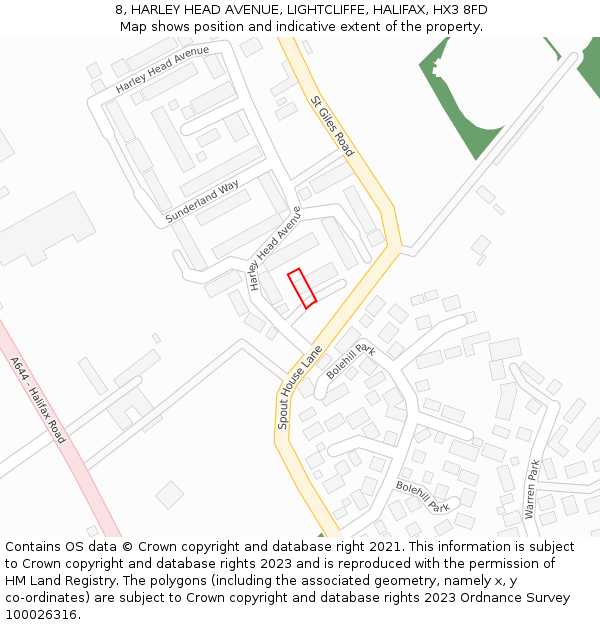 8, HARLEY HEAD AVENUE, LIGHTCLIFFE, HALIFAX, HX3 8FD: Location map and indicative extent of plot