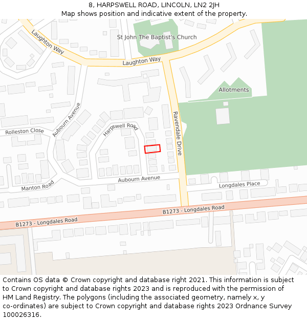 8, HARPSWELL ROAD, LINCOLN, LN2 2JH: Location map and indicative extent of plot
