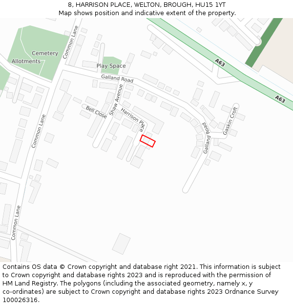 8, HARRISON PLACE, WELTON, BROUGH, HU15 1YT: Location map and indicative extent of plot