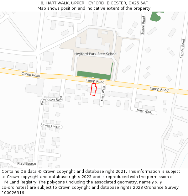 8, HART WALK, UPPER HEYFORD, BICESTER, OX25 5AF: Location map and indicative extent of plot