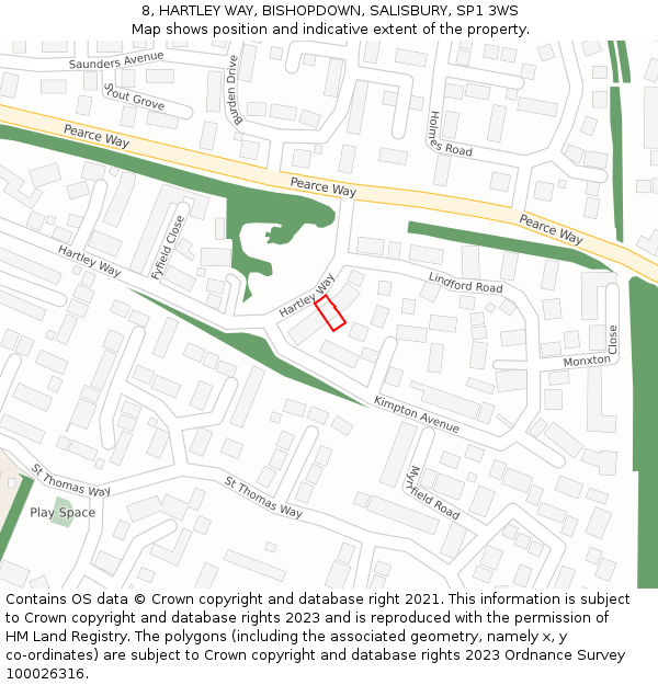 8, HARTLEY WAY, BISHOPDOWN, SALISBURY, SP1 3WS: Location map and indicative extent of plot