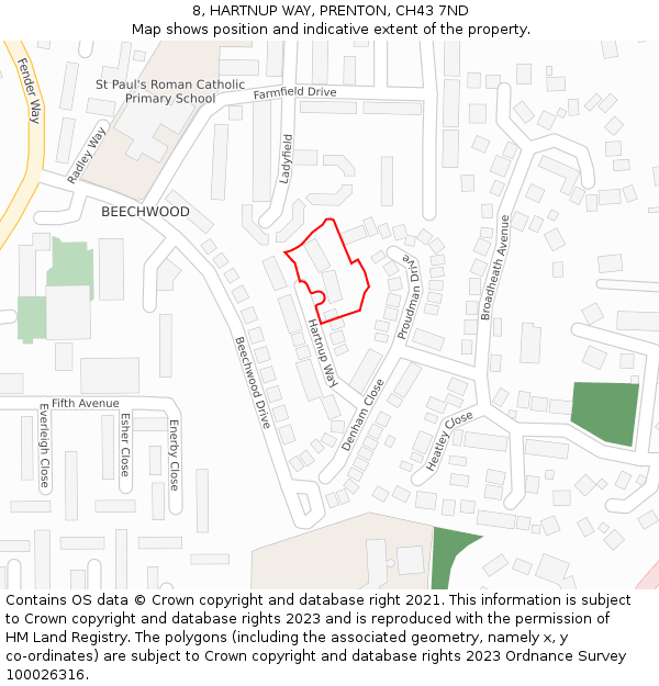 8, HARTNUP WAY, PRENTON, CH43 7ND: Location map and indicative extent of plot