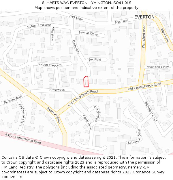 8, HARTS WAY, EVERTON, LYMINGTON, SO41 0LS: Location map and indicative extent of plot