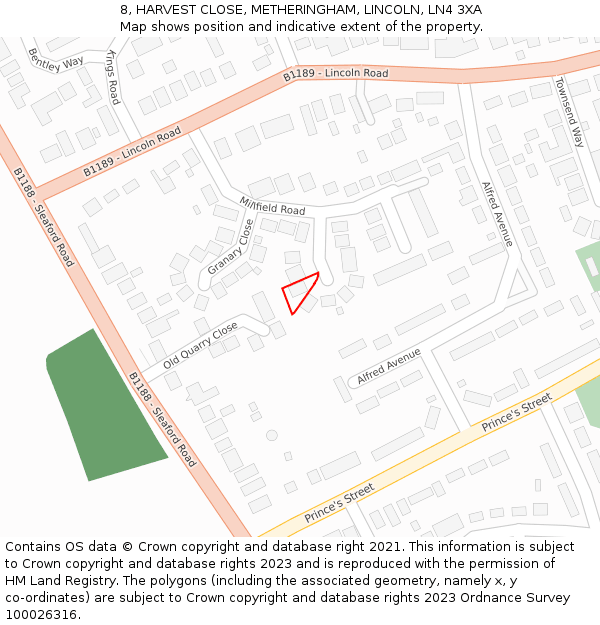 8, HARVEST CLOSE, METHERINGHAM, LINCOLN, LN4 3XA: Location map and indicative extent of plot