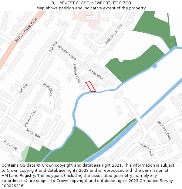 8, HARVEST CLOSE, NEWPORT, TF10 7GB: Location map and indicative extent of plot