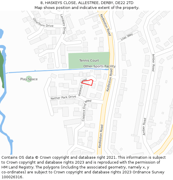 8, HASKEYS CLOSE, ALLESTREE, DERBY, DE22 2TD: Location map and indicative extent of plot